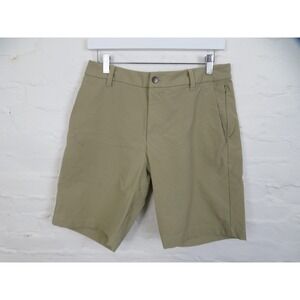 Lululemon Commission Shorts Mens 32 Khaki Chino Flat Front Stretch Zip Pocket 9"